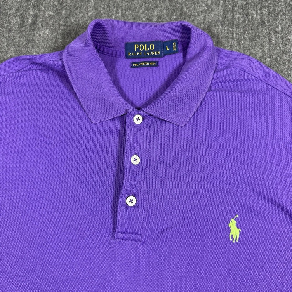 Polo Ralph Lauren Men's L Purple Pima Stretch Mesh Polo Shirt Green Pony
